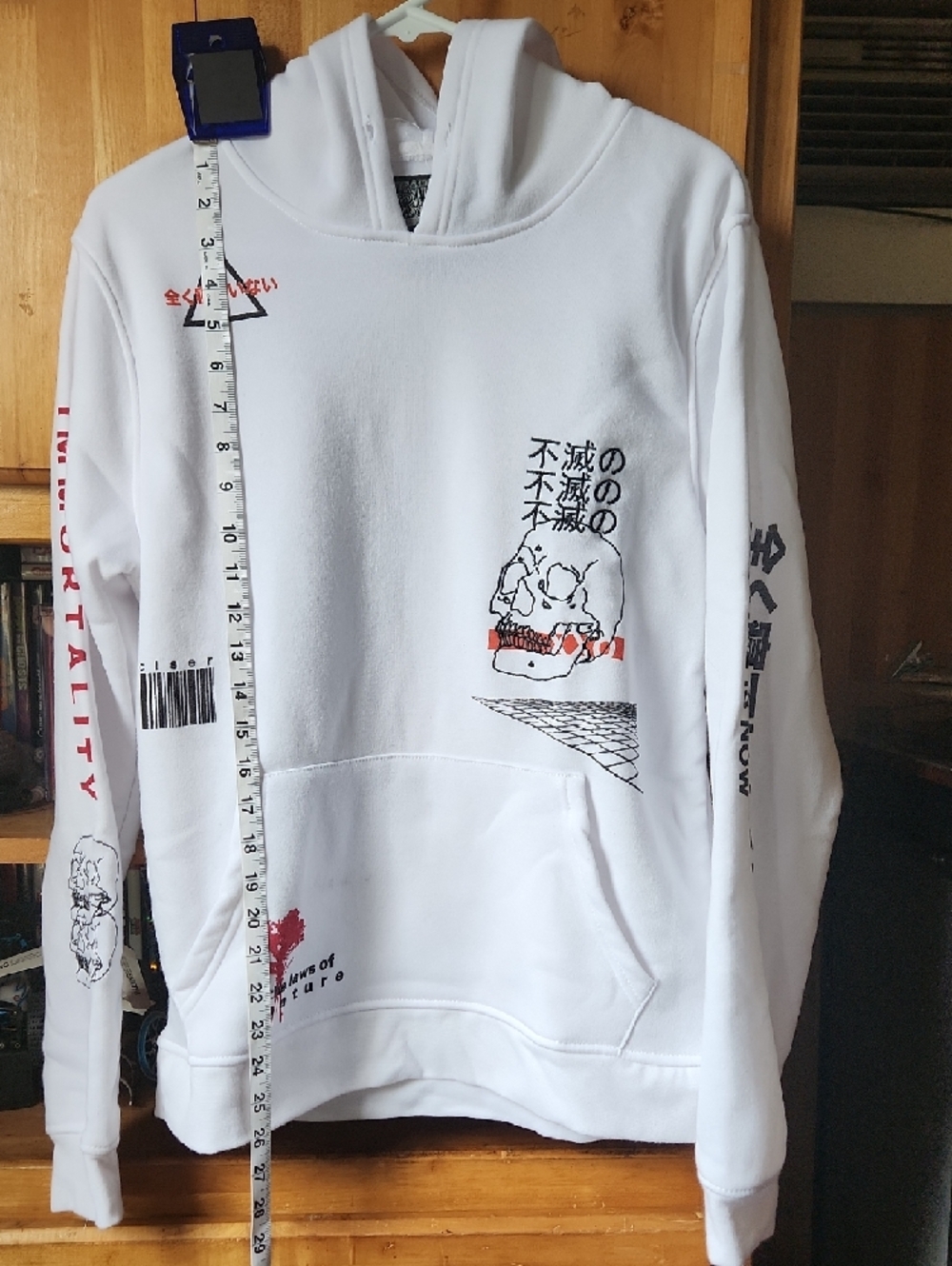 Brooklyn Cloth White Graphic Hoodie with Skull and Red Accents - Picture 5 of 7